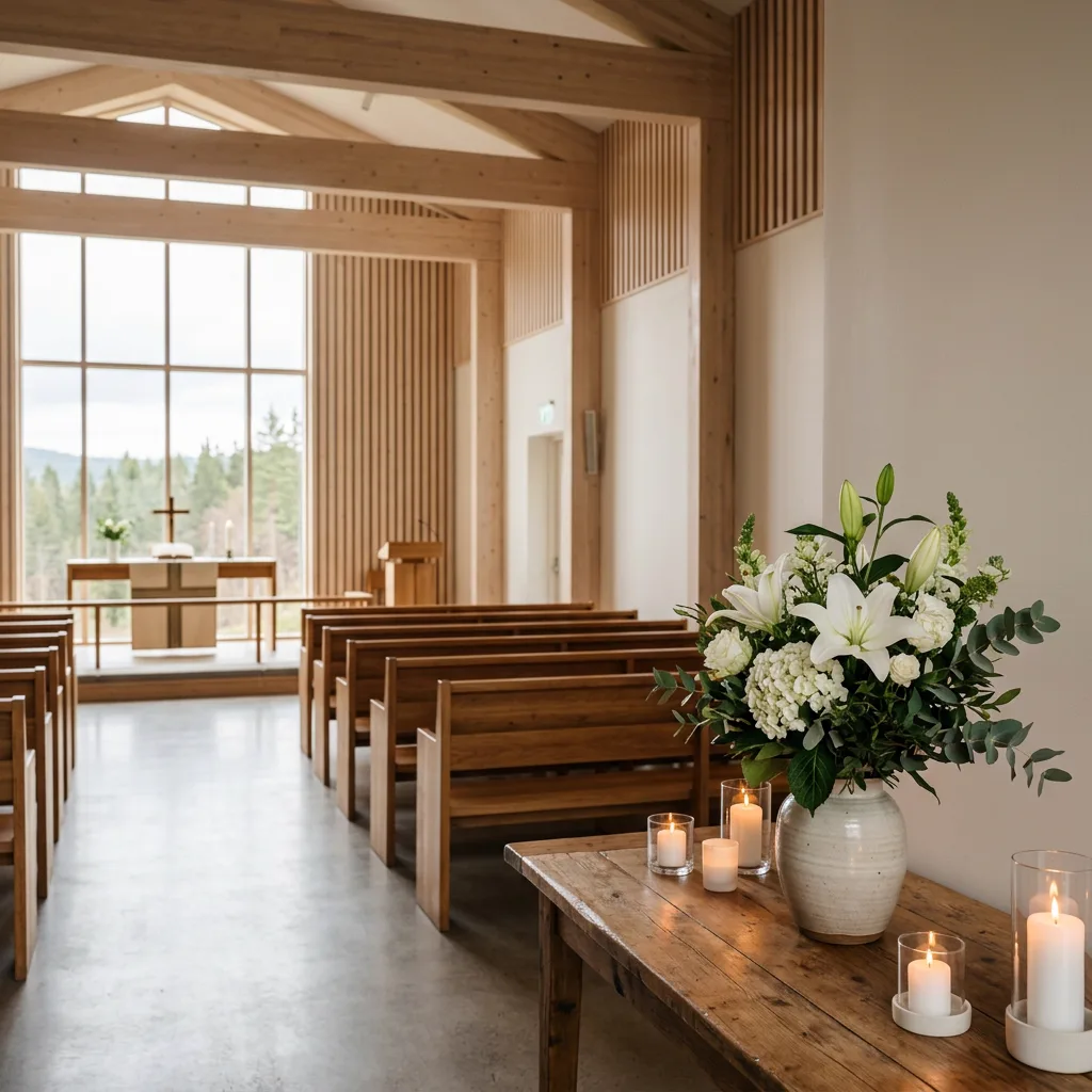 Stemningsfuld og rolig begravelsesceremoni i smukt kapel